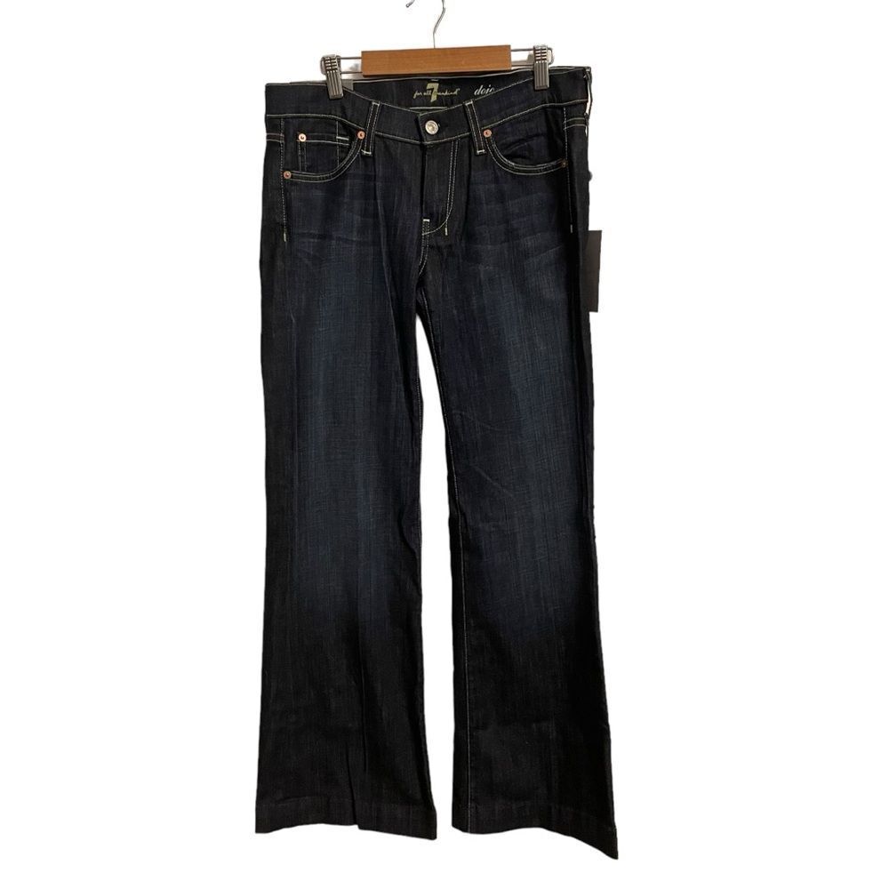 NEW 7For All Mankind Dojo Flare Leg Trouser Jeans Dark Wash Low Rise Size 28 NEW